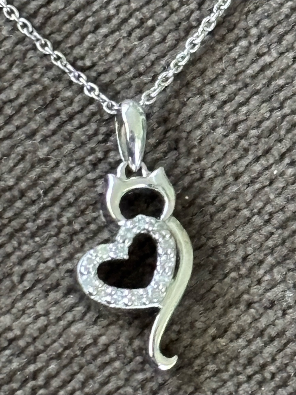 14-DIAMOND .925 Sterling Silver CAT HEART Pendant Fine Jewelry TESTED